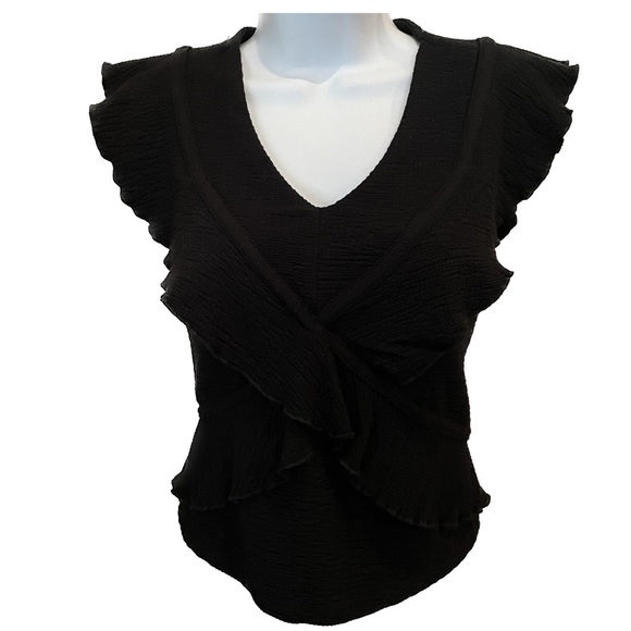 American Rag Tops - Black ruffle sleeves v neck  top